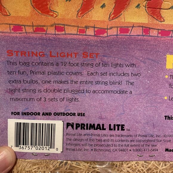 Primal Lite Fun Lights 12 Foot String Light Set Of 10 Lights W/Horses 1999 New - Picture 6 of 9